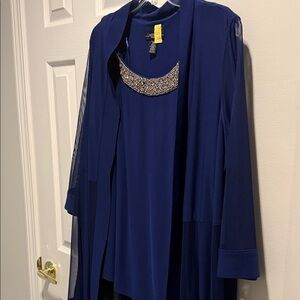 R&M Richards Royal Blue Long Sleeve pantsuit  with Embellished Neckline